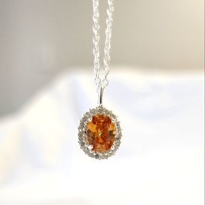 Orfevrerie Wiskemann Sterling 925 Citrine Colored CZ Zirconia Halo Necklace 18"